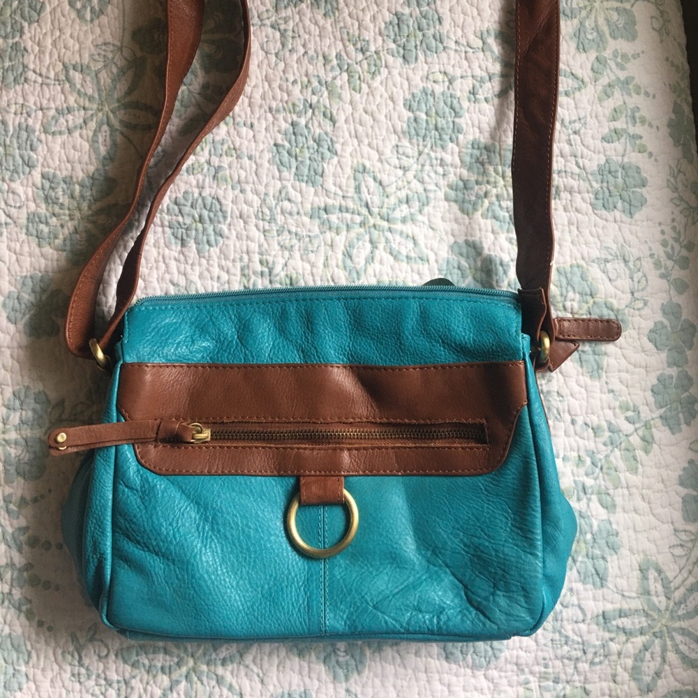 Turquoise and brown leather purse